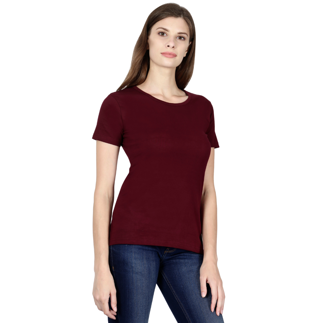 Women Round Neck Half Sleeve Classic Maroon